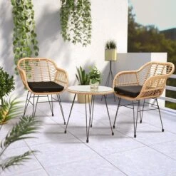 Casaria Tuinset Bali 3 Delig – 1 Tafel/2 Stoelen – Naturel Zwart -Tuin Verkoop 1200x1200 75