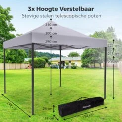 LifeGoods Partytent - 3x3 M - Easy Up - Opvouwbaar - Waterdicht - Draagtas Met Wieltjes - Donkergrijs -Tuin Verkoop 1200x1200 766