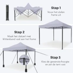 LifeGoods Partytent - 3x3 M - Easy Up - Opvouwbaar - Waterdicht - Draagtas Met Wieltjes - Donkergrijs -Tuin Verkoop 1200x1200 769