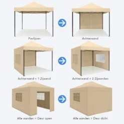 LifeGoods Partytent - 3x4.5 M - Zijwanden - Easy Up - Opvouwbaar - Waterdicht - Draagtas Met Wieltjes - Beige -Tuin Verkoop 1200x1200 804