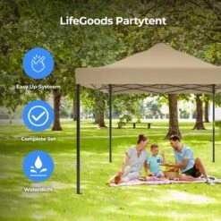 LifeGoods Partytent - 3x4.5 M - Zijwanden - Easy Up - Opvouwbaar - Waterdicht - Draagtas Met Wieltjes - Beige -Tuin Verkoop 1200x1200 805