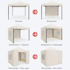 LifeGoods Partytent - 3x3 M - Zijwanden - Easy Up - Opvouwbaar - Waterdicht - Draagtas Met Wieltjes - Beige -Tuin Verkoop 1200x1200 814