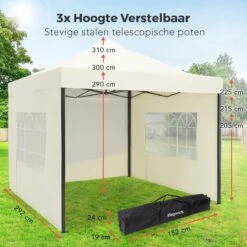 LifeGoods Partytent - 3x3 M - Zijwanden - Easy Up - Opvouwbaar - Waterdicht - Draagtas Met Wieltjes - Beige -Tuin Verkoop 1200x1200 815