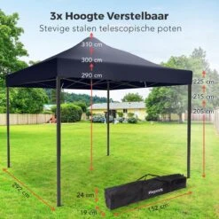 LifeGoods Partytent - 3x3 M - Easy Up - Opvouwbaar - Waterdicht - Draagtas Met Wieltjes - Donkerblauw -Tuin Verkoop 1200x1200 832