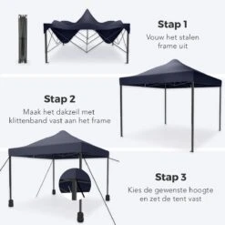 LifeGoods Partytent - 3x3 M - Easy Up - Opvouwbaar - Waterdicht - Draagtas Met Wieltjes - Donkerblauw -Tuin Verkoop 1200x1200 840