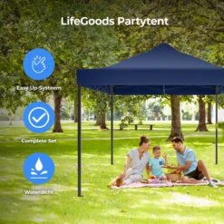 LifeGoods Partytent - 3x4.5 M - Easy Up - Opvouwbaar - Waterdicht - Draagtas Met Wieltjes - Donkerblauw -Tuin Verkoop 1200x1200 850