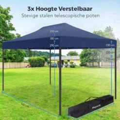 LifeGoods Partytent - 3x4.5 M - Easy Up - Opvouwbaar - Waterdicht - Draagtas Met Wieltjes - Donkerblauw -Tuin Verkoop 1200x1200 852