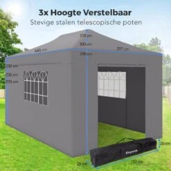 LifeGoods Partytent - 3x4.5 M - Zijwanden - Easy Up - Opvouwbaar - Waterdicht - Draagtas Met Wieltjes - Donkergrijs -Tuin Verkoop 1200x1200 86