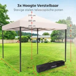 LifeGoods Partytent - 3x3 M - Easy Up - Opvouwbaar - Waterdicht - Draagtas Met Wieltjes - Beige -Tuin Verkoop 1200x1200 871