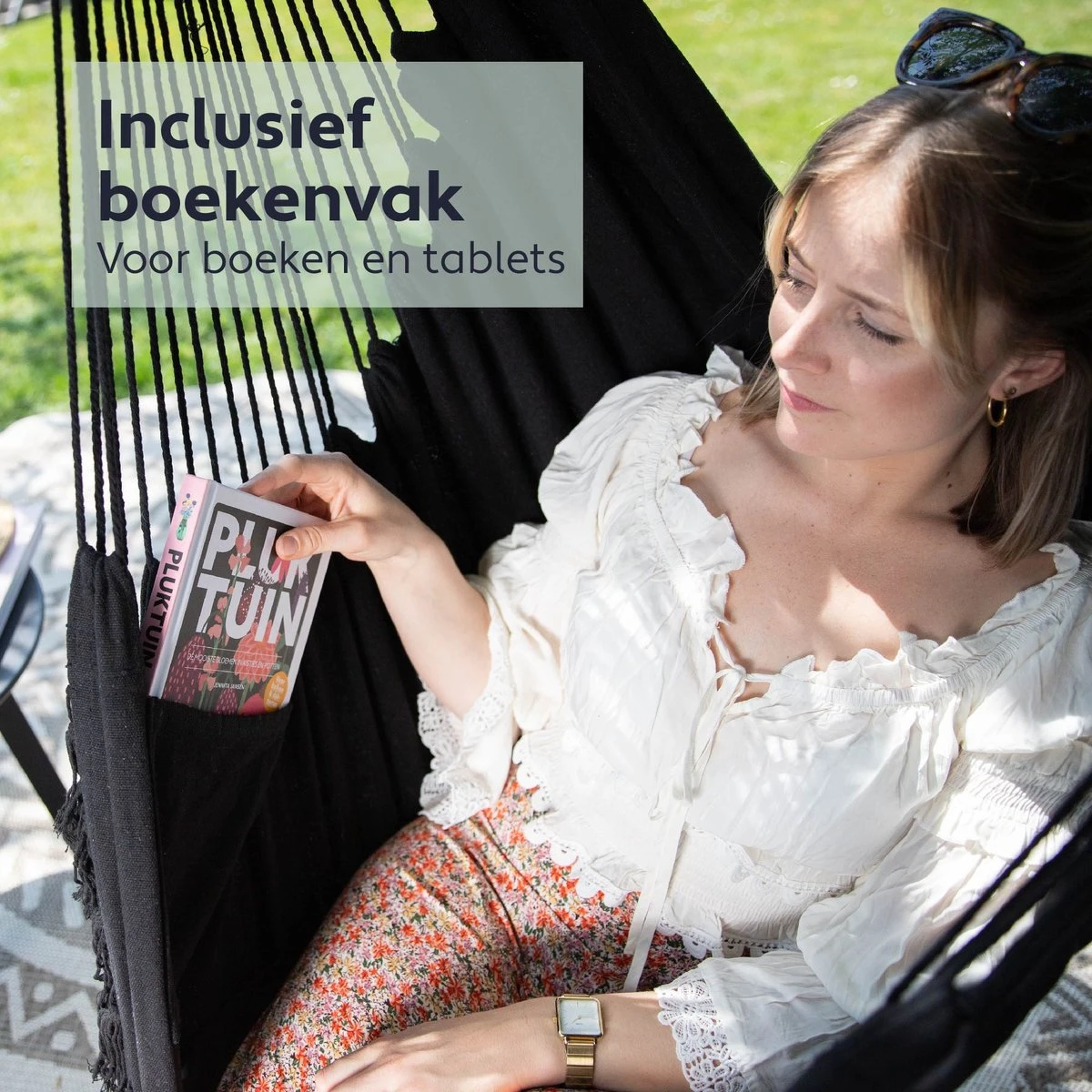 Vita5 XXL Hangstoel - Binnen&Buiten Hangnest - Incl. 2 Kussens En Boekenvak - Volwassenen&Kinderen - Hangmatstoel Tot 225kg - Zwart 5 Vita5 XXL Hangstoel - Binnen&Buiten Hangnest - Incl. 2 Kussens En Boekenvak - Volwassenen&Kinderen - Hangmatstoel Tot 225kg - Zwart - Afbeelding 3