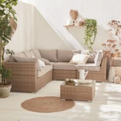 Premium Loungeset - VITTORIA - Rond Wicker– 5 Plaatsen, Naturel/beige -Tuin Verkoop 1200x1200 922