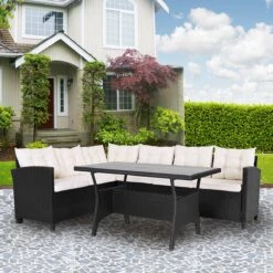 Casaria Polyrattan Tuinset - 15 Delig Voor 6 Personen – Crème Zwart -Tuin Verkoop 1200x1200 927