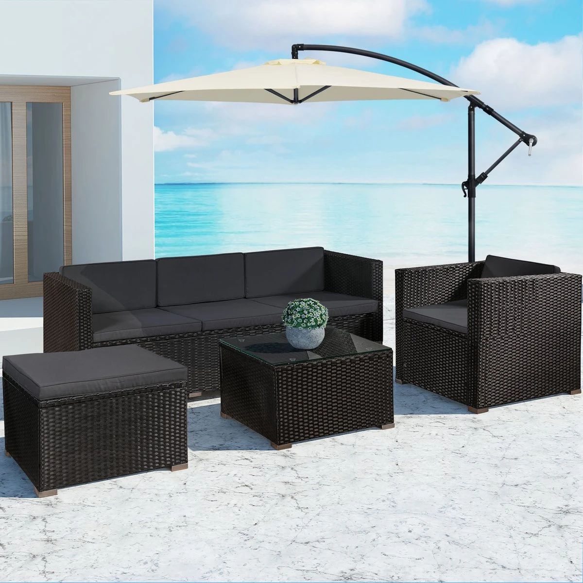 Polyrotan Loungeset Punta Cana L - Zwart 8 Polyrotan Loungeset Punta Cana L - Zwart - Afbeelding 6