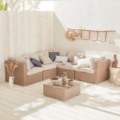 Alice's Garden Loungeset Napoli - 5 Plaatsen - Wicker - 6 Elementen - Beige/Beige -Tuin Verkoop 1200x1200 956