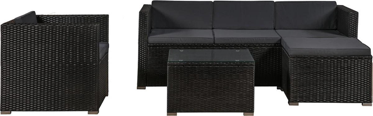 Polyrotan Loungeset Punta Cana L - Zwart 13 Polyrotan Loungeset Punta Cana L - Zwart - Afbeelding 11