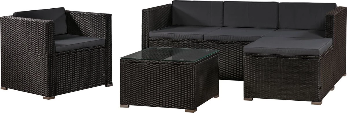 Polyrotan Loungeset Punta Cana L - Zwart 3 Polyrotan Loungeset Punta Cana L - Zwart