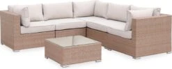 Alice's Garden Loungeset Napoli - 5 Plaatsen - Wicker - 6 Elementen - Beige/Beige -Tuin Verkoop 1200x479