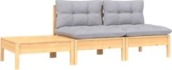 VidaXL 3-delige Loungeset Met Grijze Kussens Massief Grenenhout -Tuin Verkoop 1200x491