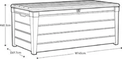 Keter Brushwood Opbergbox - Kussenbox - 455L - 145x69,7x60,3cm - Taupe -Tuin Verkoop 1200x581 1