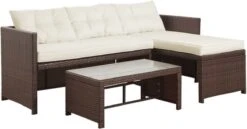 Teamson Home 3-Delig Hoek Loungeset - Tuinmeubelen - Tuinbank - Omvat Tafel En Kussens - Rotan - Bruin/Wit -Tuin Verkoop 1200x626