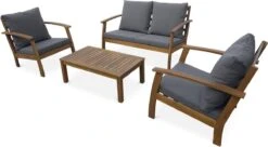 Houten Loungeset 4 Plaatsen - Ushuaïa - Grijs Kussens, Bank, Fauteuils En Lage Tafel Van Acacia, Design -Tuin Verkoop 1200x659 2