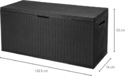 Verrijdbare Tuinkussen Opbergbox - Rattan Look - Zwart - 350 Liter -Tuin Verkoop 1200x733 2