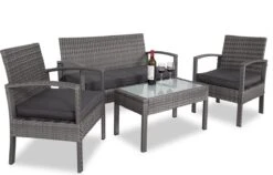 Casaria Polyrattan Loungeset – 2 Stoelen 1 Bank 1 Tafel - Antraciet -Tuin Verkoop 1200x768 2