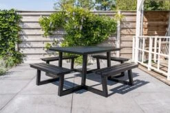 MaximaVida Vierkante Aluminium Picknicktafel Dex 215 Cm Zwart - Lage Instap -Tuin Verkoop 1200x800 140