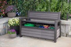 Keter - Hudson Bench Box - 2-zits Bank - Opbergbox - Hout Look & Feel - 227L - 138x63x89cm - Antraciet -Tuin Verkoop 1200x800 41