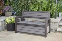 Keter - Hudson Bench Box - 2-zits Bank - Opbergbox - Hout Look & Feel - 227L - 138x63x89cm - Antraciet -Tuin Verkoop 1200x800 42