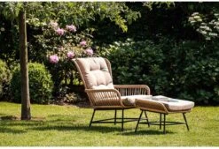 BUITEN Living Dex Wicker Loungestoel Tuin Incl. Wicker Voetenbank | Wicker + Aluminium | Bamboe Antraciet -Tuin Verkoop 1200x820