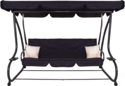 Springos Schommelbank | Linda-Schommel | 3-zits | Waterafstotend | Inclusief 2 Kussens | Verstelbare Luifel | 162 X 200 X 120 Cm | Zwart -Tuin Verkoop 1200x824