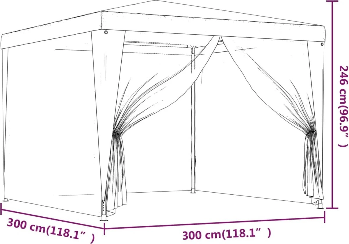 Prolenta Premium Partytent Met 4 Mesh Zijwanden 3x3 M HDPE Antracietkleurig 4 Prolenta Premium Partytent Met 4 Mesh Zijwanden 3x3 M HDPE Antracietkleurig - Afbeelding 2