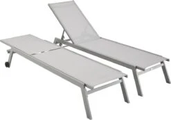 ELSA - Set Van 2 Ligstoelen Van Aluminium En Textileen, Ligbed Multipositioneel Met Wieltjes, Kleur Grijs/lichtgrijs -Tuin Verkoop 1200x846 2
