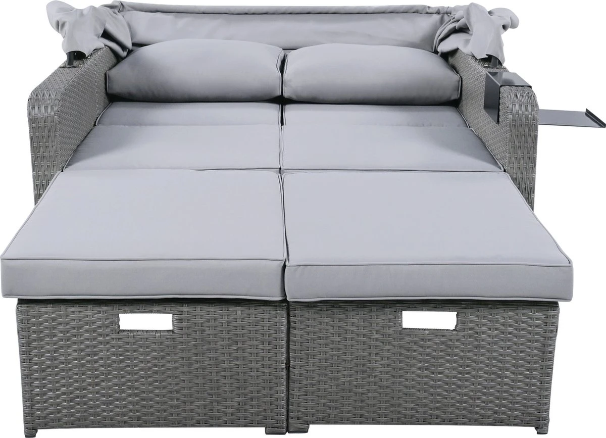 Polyrattan Patio Rieten Meubels Set Voor 2 Personen-Outdoor Rattan Sofa Set Met Intrekbare Luifel-lounge Bank-PE Rotan Loveseat Voor Achtertuin Veranda Tuin Zwembad Balkon-grijs 13 Polyrattan Patio Rieten Meubels Set Voor 2 Personen-Outdoor Rattan Sofa Set Met Intrekbare Luifel-lounge Bank-PE Rotan Loveseat Voor Achtertuin Veranda Tuin Zwembad Balkon-grijs - Afbeelding 11