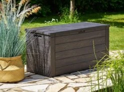 Merkloos Woody Tuin Opbergbox - 324 Liter 45x120x60 Cm - Tuinkussenbox - Antraciet/bruin -Tuin Verkoop 1200x884