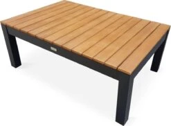 Loungeset 5 Plaatsen Van Aluminium En Eucalyptus – NAZCA – Antraciet Structuur, Lichtgrijs Kussens -Tuin Verkoop 1200x885 1