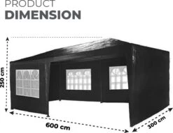 MaxxGarden Partytent - Paviljoen - 3x6m - Incl. Zijwanden - Waterdicht - Zwart -Tuin Verkoop 1200x927