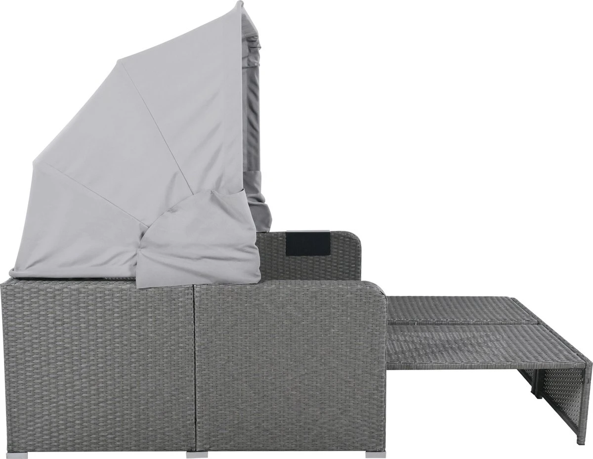 Polyrattan Patio Rieten Meubels Set Voor 2 Personen-Outdoor Rattan Sofa Set Met Intrekbare Luifel-lounge Bank-PE Rotan Loveseat Voor Achtertuin Veranda Tuin Zwembad Balkon-grijs 5 Polyrattan Patio Rieten Meubels Set Voor 2 Personen-Outdoor Rattan Sofa Set Met Intrekbare Luifel-lounge Bank-PE Rotan Loveseat Voor Achtertuin Veranda Tuin Zwembad Balkon-grijs - Afbeelding 3