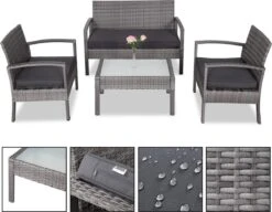 Casaria Polyrattan Loungeset – 2 Stoelen 1 Bank 1 Tafel - Antraciet -Tuin Verkoop 1200x931 2