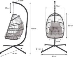 Pro Garden Lowander Hangstoel Egg 191x126x126- Schommelstoel Met Rattan Cocoon En Robuust Stalen Standaard Incl. Kussens - Volledig Inklapbaar - Lichtgrijs -Tuin Verkoop 1200x943