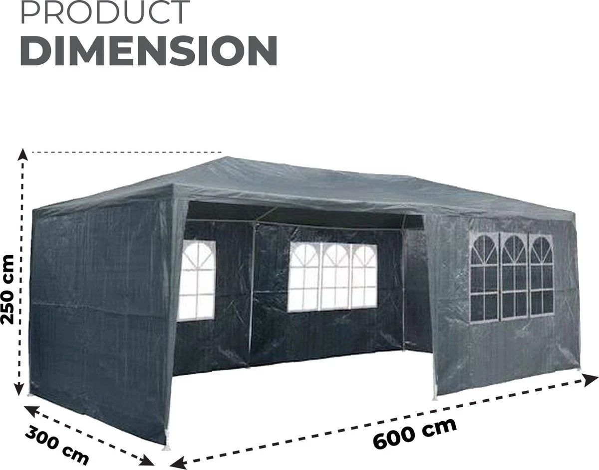 MaxxGarden Partytent - Paviljoen - 3x6m - Incl. Zijwanden - Waterdicht - Antraciet 8 MaxxGarden Partytent - Paviljoen - 3x6m - Incl. Zijwanden - Waterdicht - Antraciet - Afbeelding 6