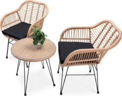 Casaria Tuinset Bali 3 Delig – 1 Tafel/2 Stoelen – Naturel Zwart -Tuin Verkoop 1200x948