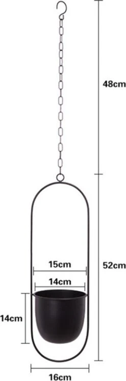 Be-Inspired® Hangende Bloempot Ovaal - Bloempot Binnen - Voor Hangplant – Plant Bloem Pot Met Opknoping – Plantenhanger - Plantenbak - Industrieel – Scandinavisch - Metaal - Zwart -Tuin Verkoop 398x1200