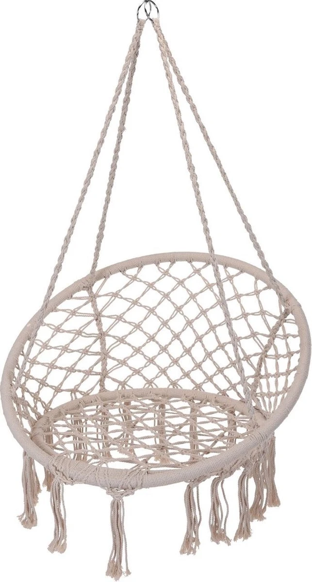 Merkloos Hangstoel Katoen - Beige/Wit - Ø80CM 3 Merkloos Hangstoel Katoen - Beige/Wit - Ø80CM