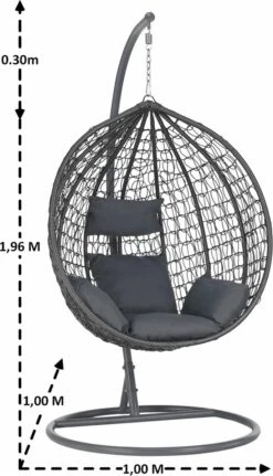 Bircim Hangstoel Ei/Egg-Vorm Met Dikke Kussens - Voor Binnen En Buiten - Incl. Standaard, Onderstel & Kussens - Antraciet -Tuin Verkoop 688x1200
