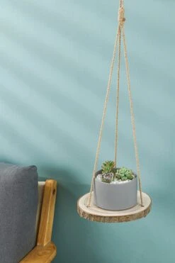Set Van 2 Boomstam Rond Wandrek Plantenhangers - Boho Jute Houten Plantenrek - Hangpot Voor Binnen/Buiten - Hangende Bloempot Plank - Hangplant Houder - Bohemian Macrame Stijl Wandhanger - Hangplank Plant Hanger - Planthanger - Ø Rond 25-20cm -Tuin Verkoop 800x1200 137
