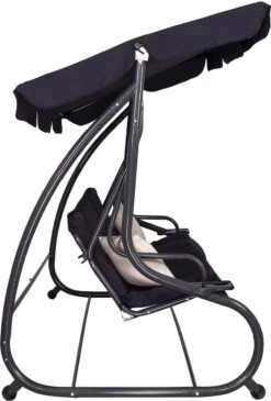 Springos Schommelbank | Linda-Schommel | 3-zits | Waterafstotend | Inclusief 2 Kussens | Verstelbare Luifel | 162 X 200 X 120 Cm | Zwart -Tuin Verkoop 813x1200