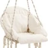 Hangstoel, Hangschommel, Hangstoel Met Een Dik Kussen, Tot 120 Kg Belastbaar, Voor Tuin, Balkon, Woonkamer, Terras, Scandinavische Stijl, Modern, Beige HMDC042M01 -Tuin Verkoop 933x1200